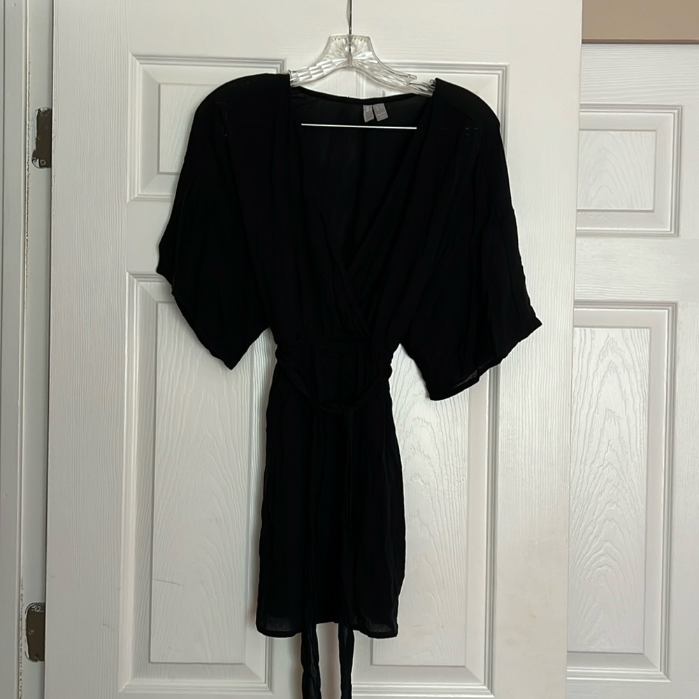 ASOS Black Crinkled Beach Kimono Dress 0